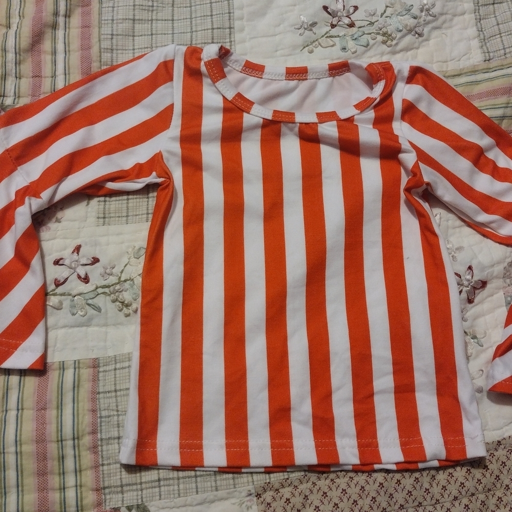 Orange and White Striped Kids Shirt - Picture 1 of 4